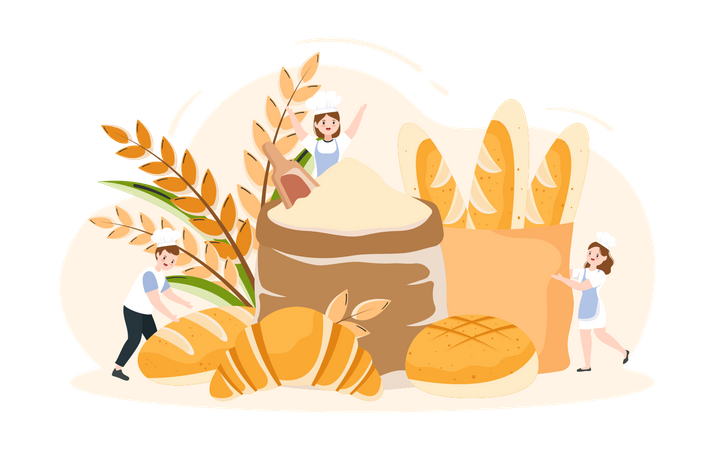 Various Breads And Grain Illustration