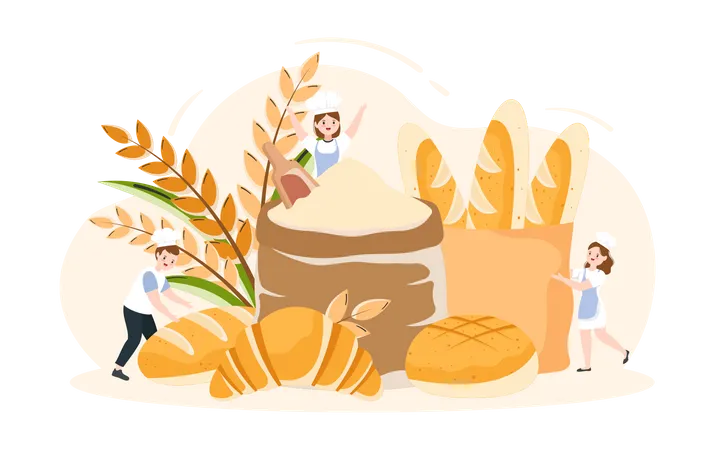 Various Breads And Grain Illustration