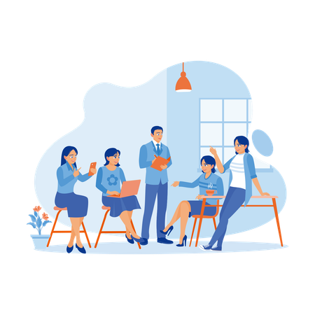 Various Employees Gathered Together In Office  Illustration
