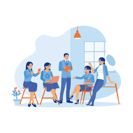 Various Employees Gathered Together In Office  Illustration