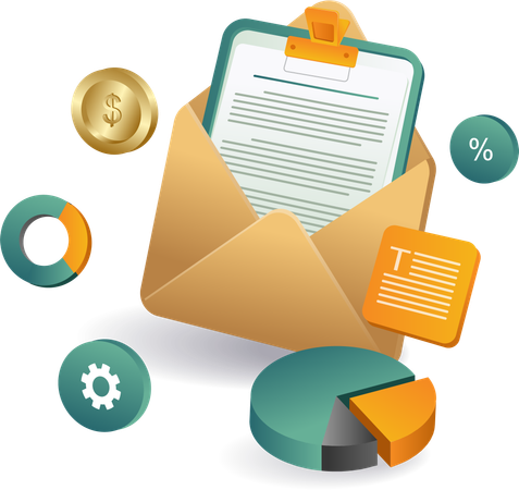 Various paperwork items like business letter envelope and documents  Illustration