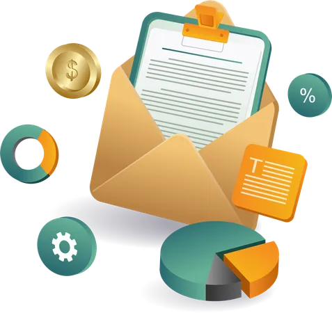 Various paperwork items like business letter envelope and documents  Illustration