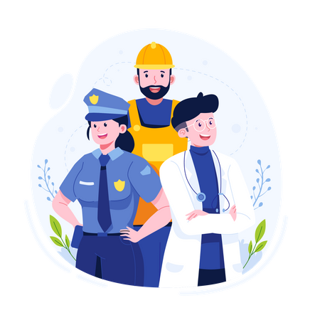 Various professions celebrate labor day  イラスト