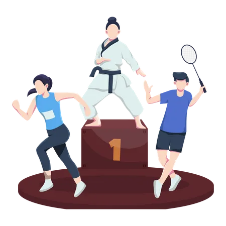 In The Games Of The World Championships There Are Often Various Sports To Compete Such As Taekwondo Badminton Running Illustration