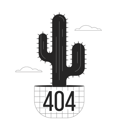 Cacto em vaso em mensagem flash de nuvens 404  Ilustração