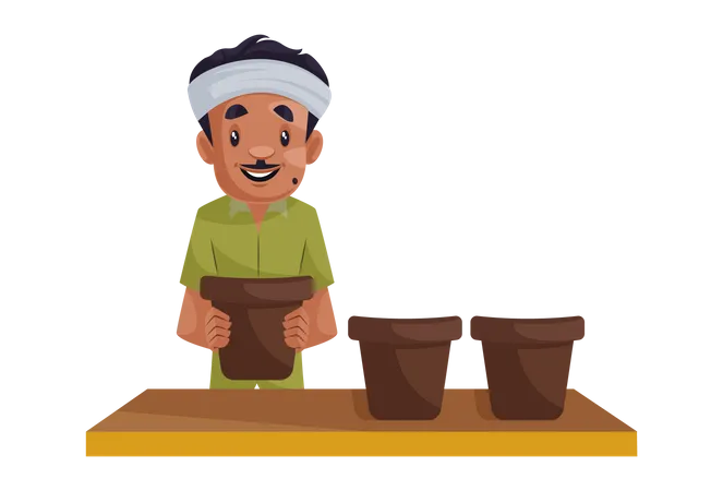 Jardineiro segurando vaso  Ilustração