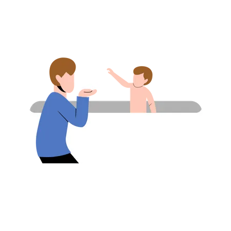 Vater badet kleines Kind in Badewanne  Illustration