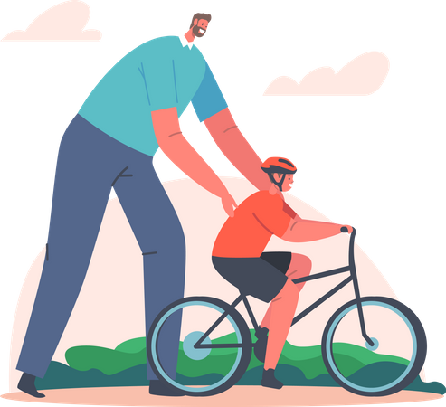Vater bringt Sohn Radfahren bei  Illustration