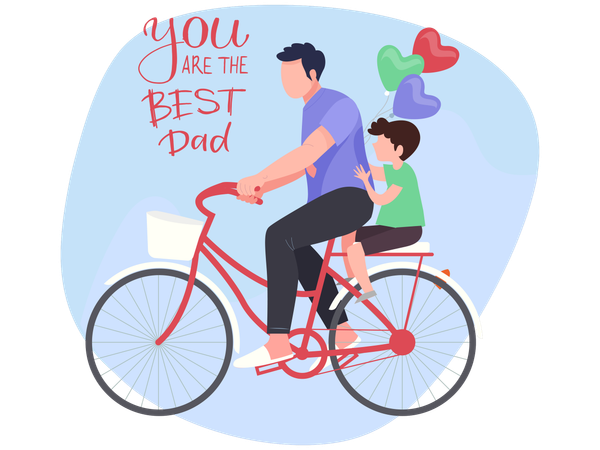 Vater fährt mit Sohn Fahrrad  Illustration