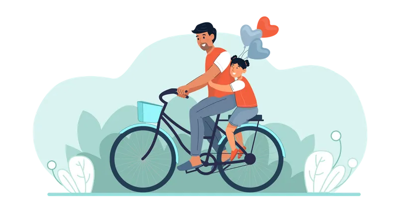 Vater fährt mit Tochter Fahrrad  Illustration