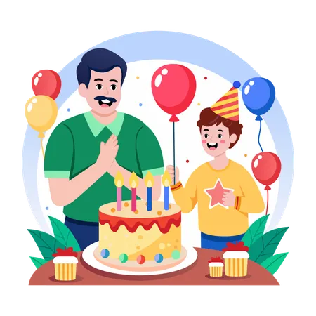 Vater feiert Geburtstagsparty  Illustration
