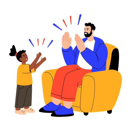 Vater jubelt Tochter zu  Illustration