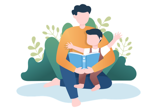 Vater liest seinem Kind ein Buch vor  Illustration