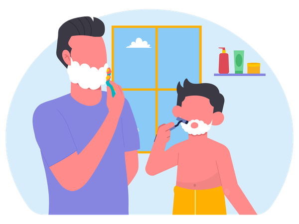 Vater pflegt Sohn  Illustration