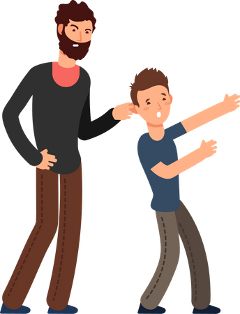 Vater schikaniert Sohn  Illustration