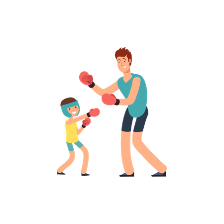 Vater und Sohn beim Boxen  Illustration