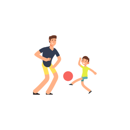 Vater und Sohn spielen mit Ball  Illustration