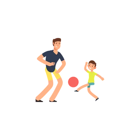 Vater und Sohn spielen mit Ball  Illustration