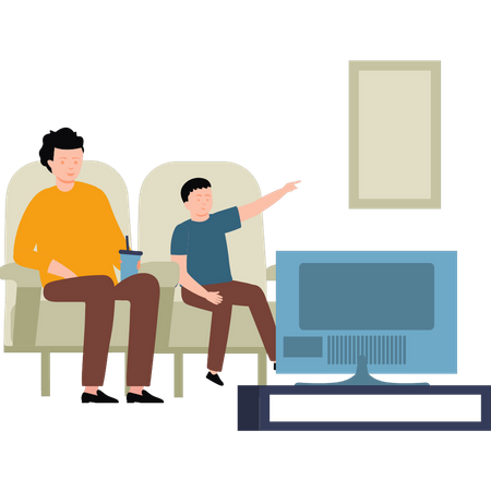 Vater und Kind vor dem Fernseher  Illustration