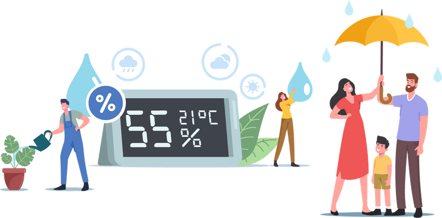 Vater und Mutter halten Regenschirm im Regen  Illustration