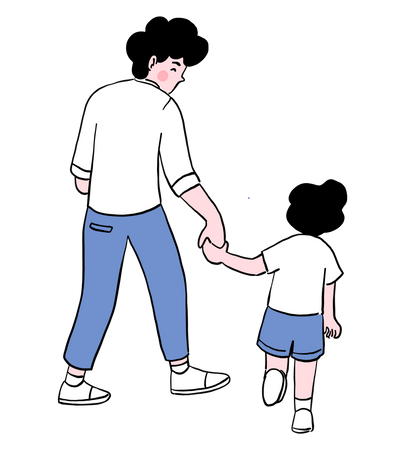 Vater und Sohn gehen zusammen spazieren  Illustration