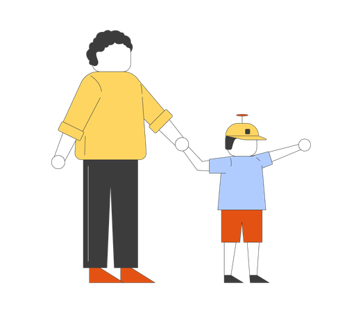 Vater und Sohn halten Händchen  Illustration