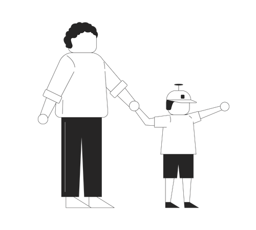 Vater und Sohn halten Händchen  Illustration