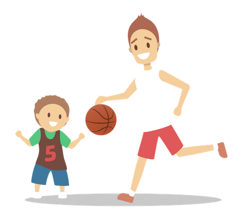 Vater und Sohn spielen Basketball  Illustration