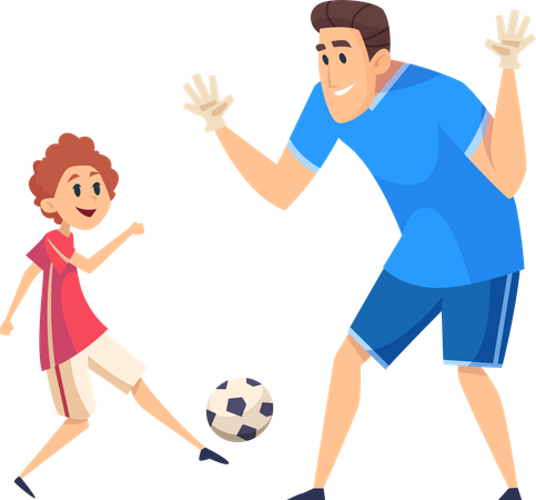 Vater und Sohn spielen mit Fußball  Illustration