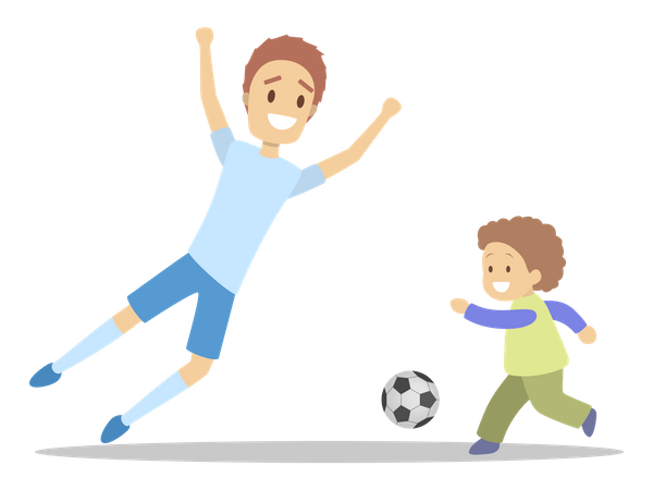 Vater und Sohn spielen Fußball  Illustration