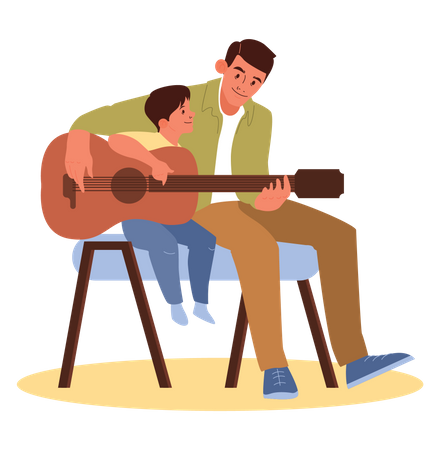 Vater und Sohn spielen Gitarre  Illustration