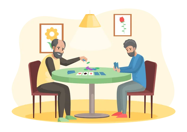 Vater und Sohn spielen Kartenspiel  Illustration