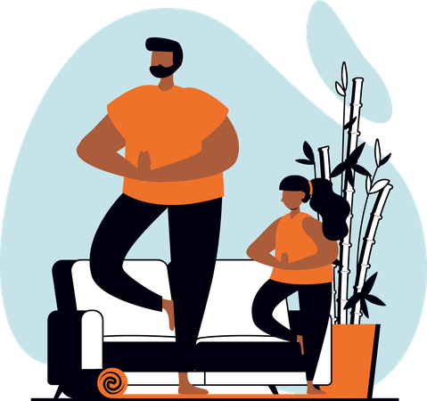 Vater und Tochter beim Yoga  Illustration