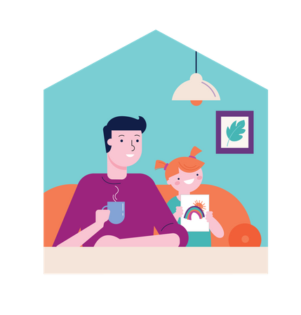 Vater und Tochter sitzen auf der Couch  Illustration