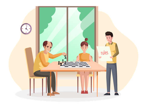 Vater und Tochter spielen Schach  Illustration