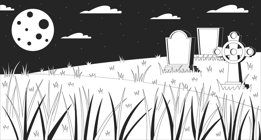 Vecchio cimitero alla luna piena  Illustration