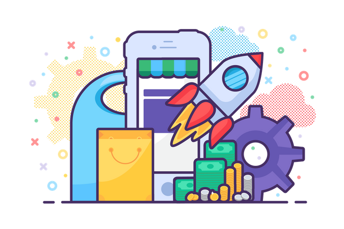 Vecteur d'application de lancement de magasin de vente mobile  Illustration