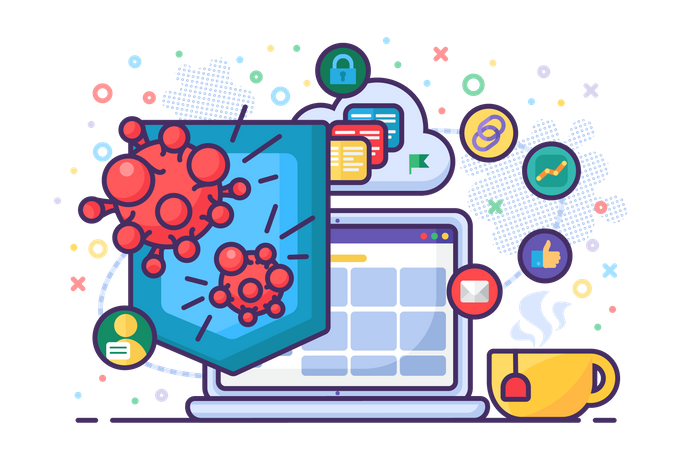 Vecteur de logiciel de protection informatique antivirus  Illustration