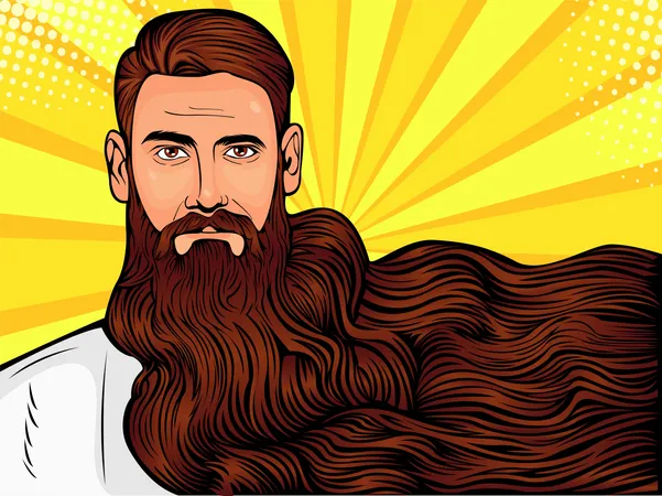 Illustration vectorielle pop art d'un homme barbu brutal  Illustration