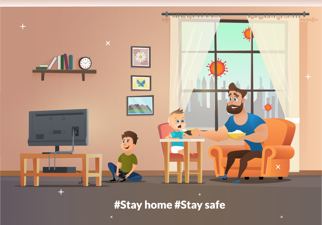 Vector Banner Illustration Stay Home and Stay Safe  Illustration