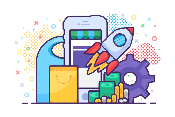 Vector de aplicación de lanzamiento de tienda de venta móvil  Ilustración