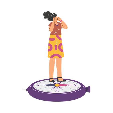 Vector graphics a young girl with a compass calling for help  Illustration