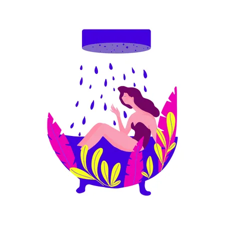 Vector illustration pretty girl Enjoying a bath in a fashion style bath tub Illustration