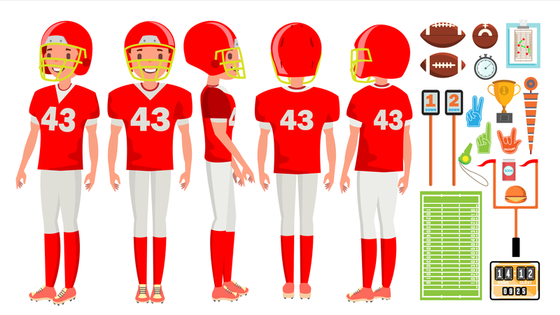 Vector masculino del jugador de fútbol americano. Juego de recreación. Estandarte del desafío. Ilustración de personaje de dibujos animados plano aislado  Illustration