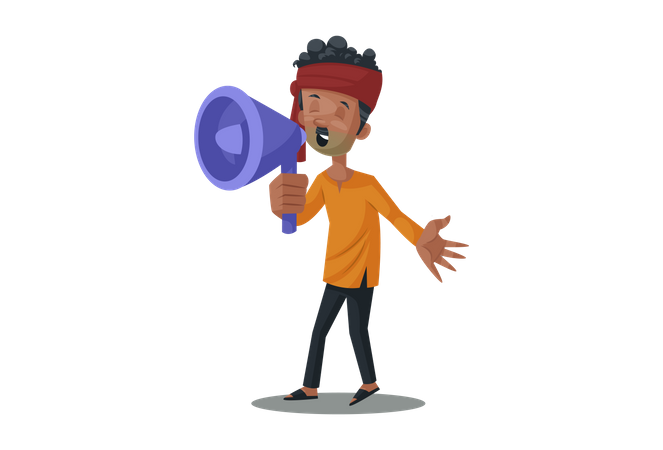 Vegetable seller holding megaphone in hand  Illustration