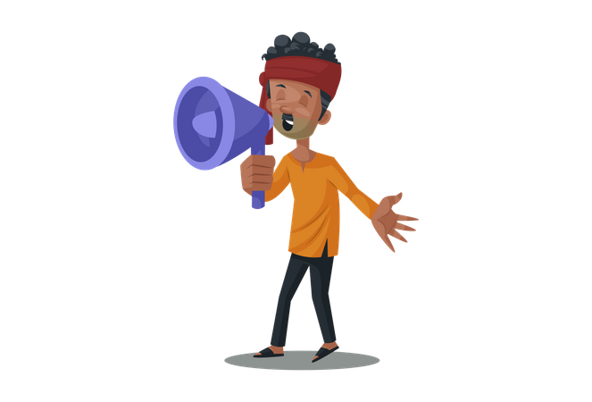 Vegetable seller holding megaphone in hand  Illustration
