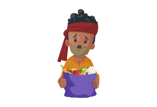 Vegetable seller is holding the vegetable bag  Illustration