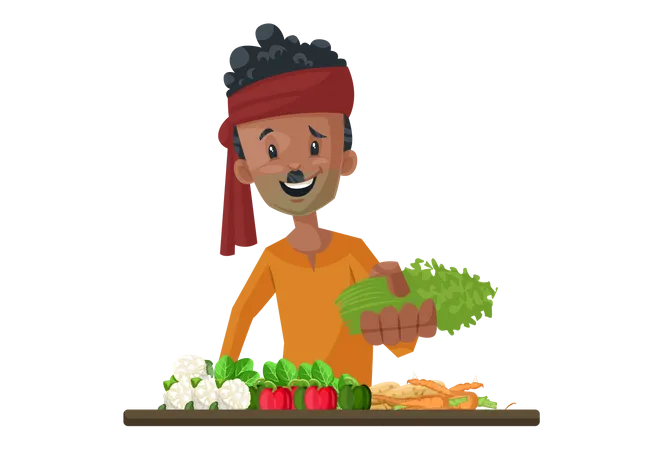 Vegetable seller is selling vegetables  Illustration