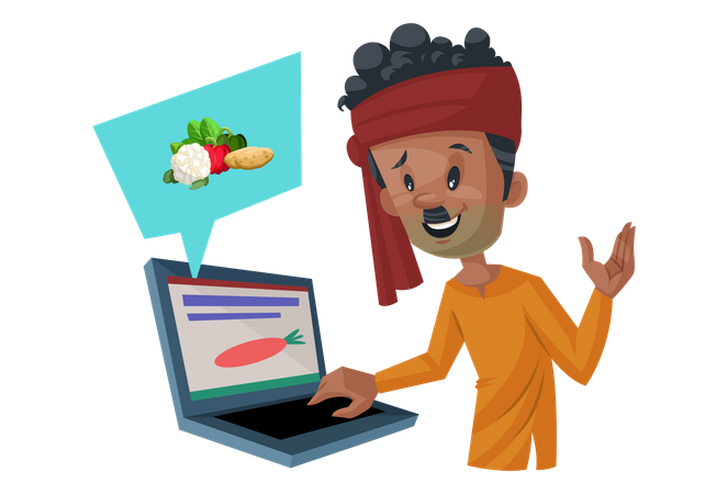 Vegetable seller is selling vegetables online  Illustration