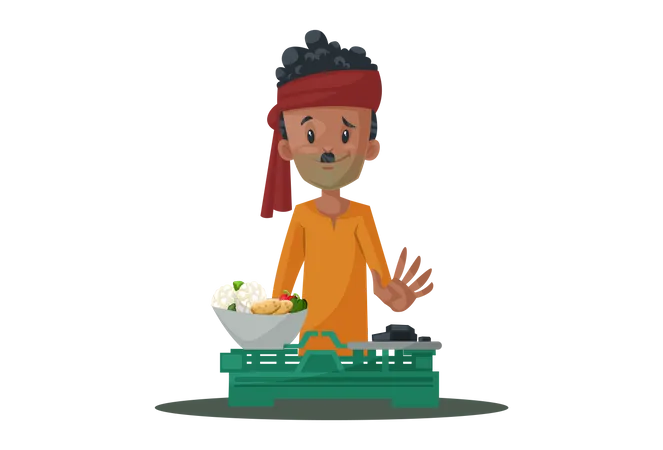 Vegetable seller is weighing vegetables  Illustration